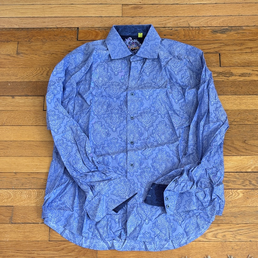 Robert Graham Navy Shirt with Purple Paisley Embroidery